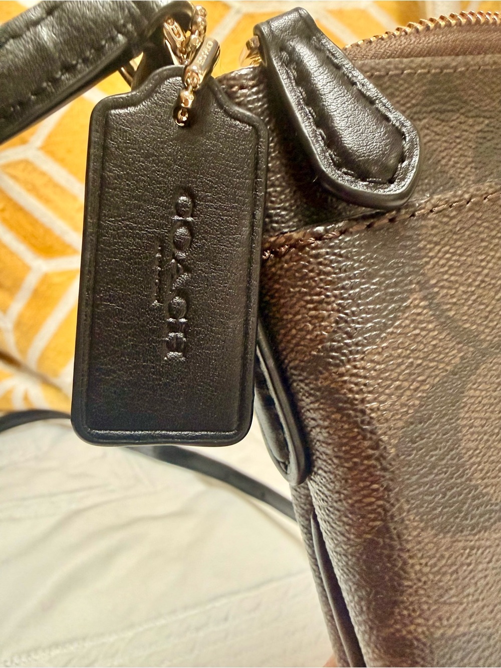 Coach Dark Brown Signature Leather Crossbody with Gold Logo - Picture 6 of 9